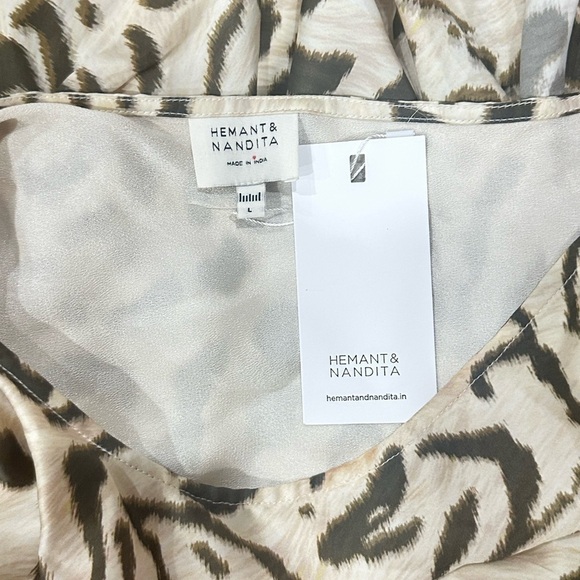 HEMANT AND NANDITA REVOLVE Rika Leopard Print Puff Sleeve Ruched Mini Dress L - Picture 9 of 9